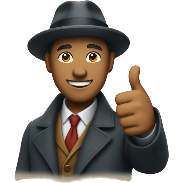 man in overcoat and hat showing thumb up emoji