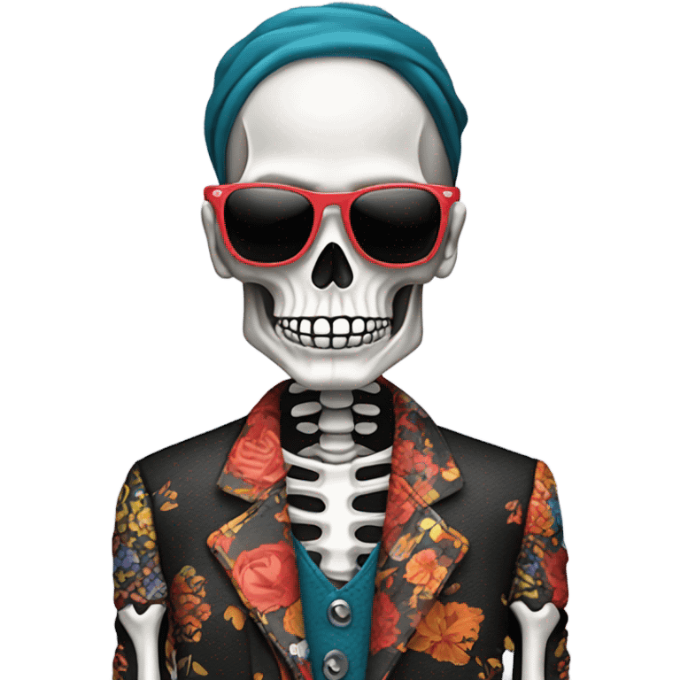 a very fashionable skeleton emoji