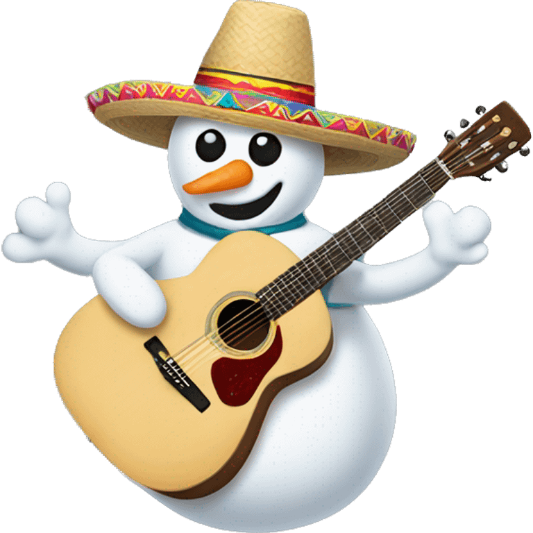 snowman wearing a sombrero holding a guitar emoji