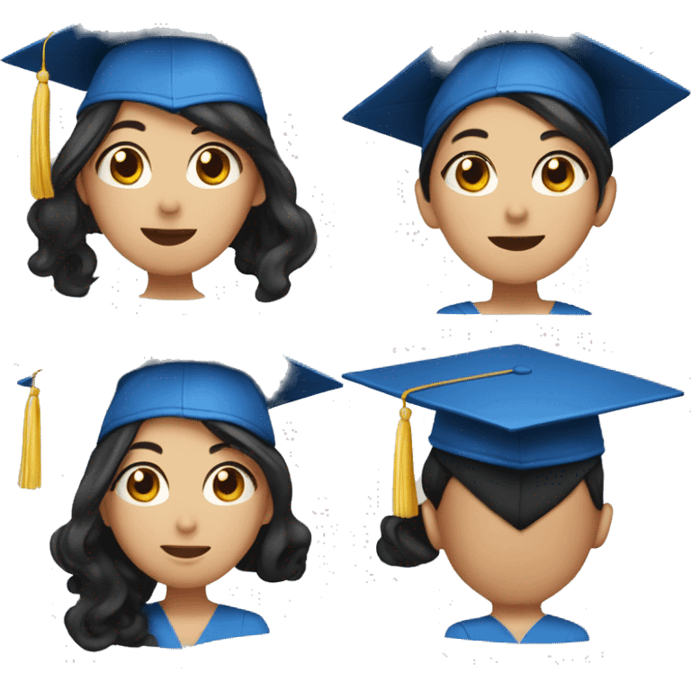 asian girl wearing blue graduation cap with long curly black hair emoji