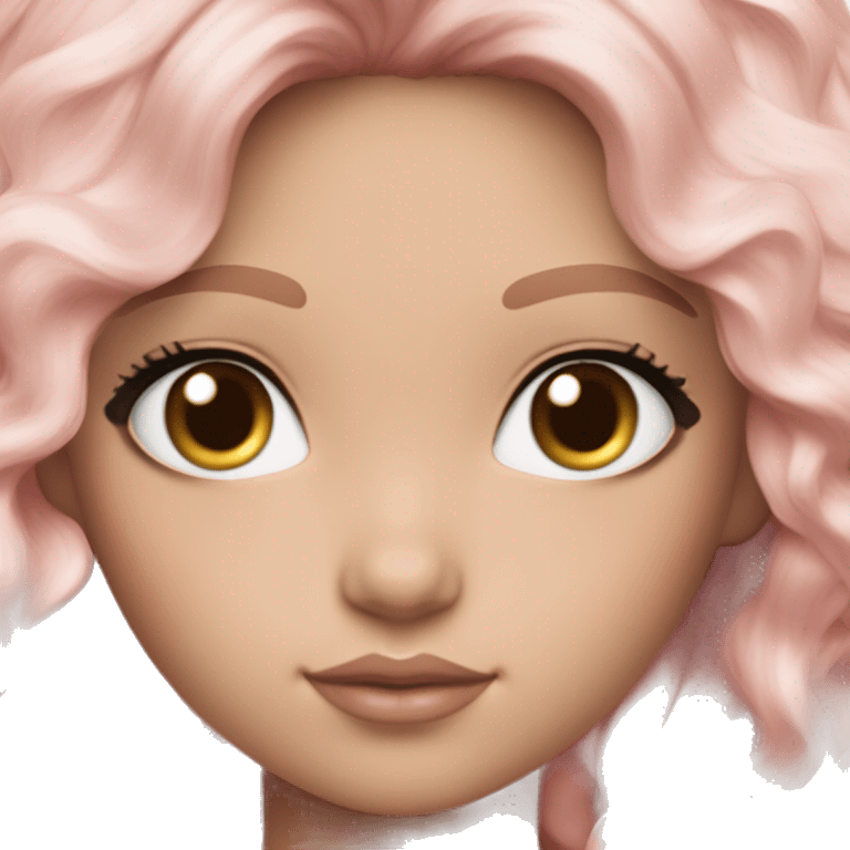 ocean brown doll eyes, brunette ￼ hair, feminine, pink, girl, angelic emoji