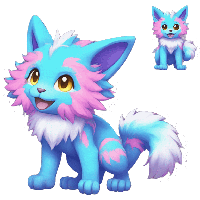 Anthro Scalie Fluffy Cool Cute Magical Shiny Colorful Neon Vibrant Colors Sparkle Kemono-style Chibi Fantasy-Animal-Fakémon-Pokémon-Hybrid Fur Sona Aesthetic Full Body emoji