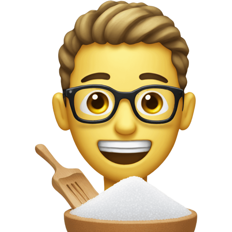 Happy emoji with pile of salt and small spoon  emoji