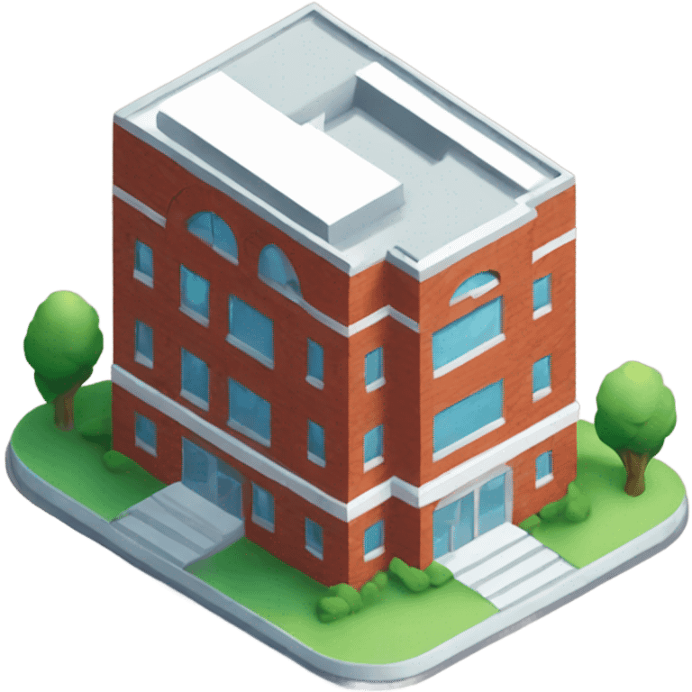 isometric, red brick, modern design round, medical center emoji