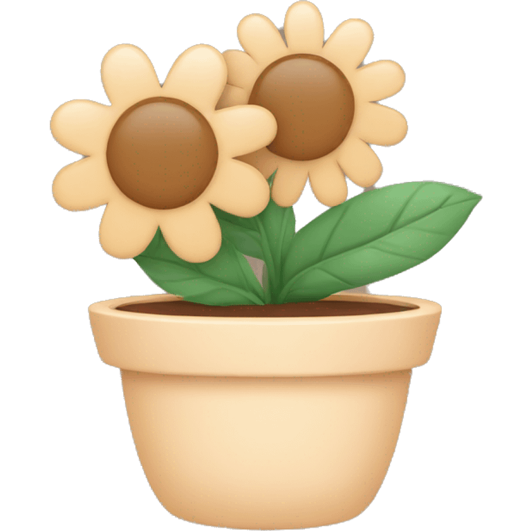 there is a pot in pastel brown colors and a flower in it emoji