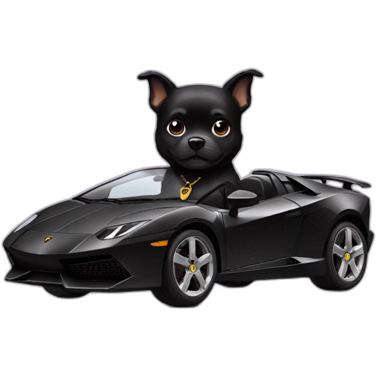 little black dog driving a lamborghini emoji