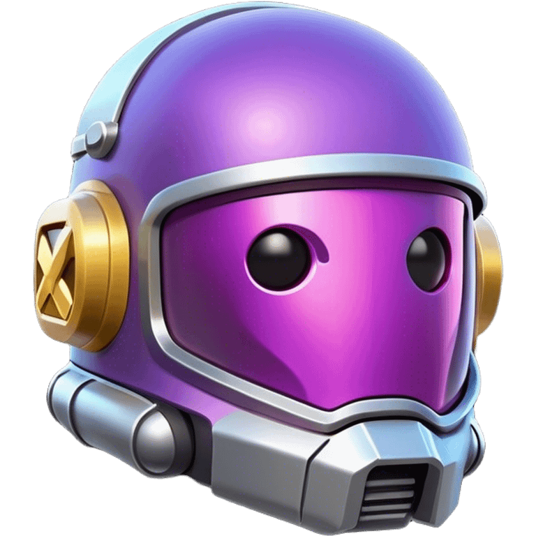 Clash of Clans aesthetic: Cinematic Playful 3D Isometric Space Helmet Emoji, rendered in a 3D vector-style similar to standard emojis with minimal shading and bold, simplified shapes. A compact, distinct form with signature details, softly glowing with a futuristic sci-fi warfare charm. Simplified yet unmistakably iconic, highly detailed and consistent, glowing with a soft radiance and high shine. Stylized with a touch of high-tech brilliance and a soft glowing outline, capturing the essence of a beloved gaming relic with a friendly, playful manner! emoji