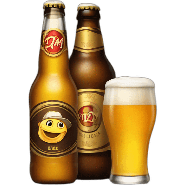 bottle of beer with a glass of beer in hand emoji