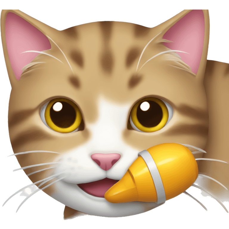 Cat biting toy emoji