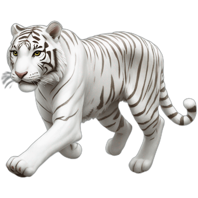 3 white tiger running to the left emoji