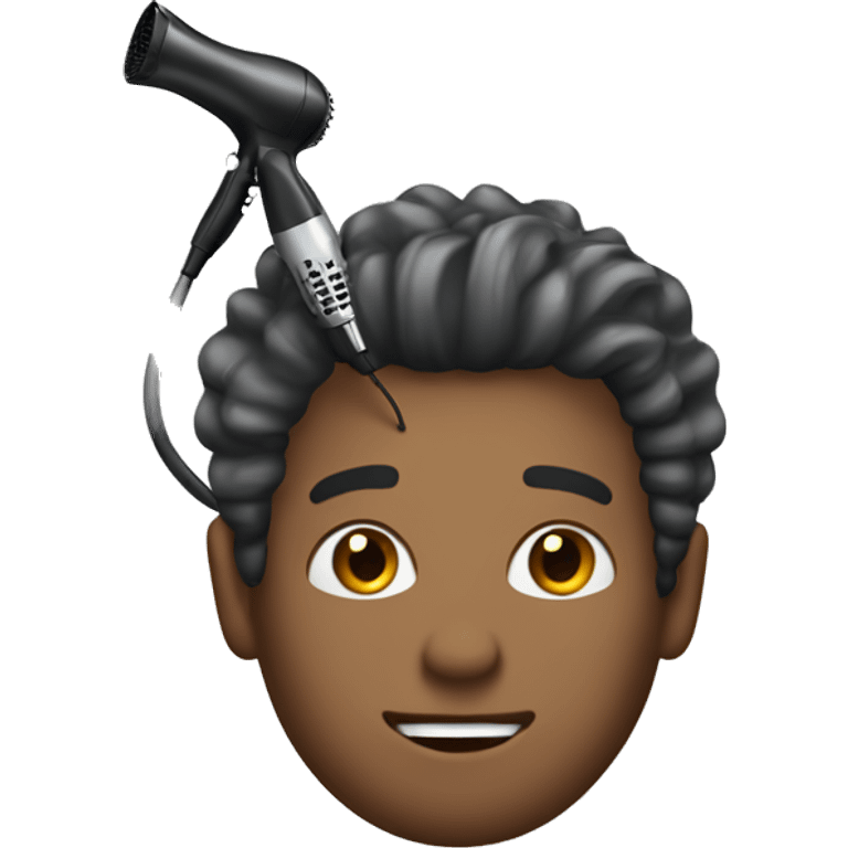 The guy styles his hair and dries it with a hair dryer. emoji