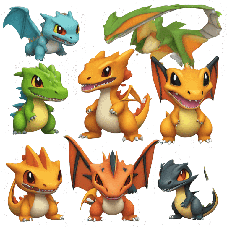 Colorful Edgy Cool Chibi-Charizard-Greymon-Flygon-Velociraptor-Pokémon emoji