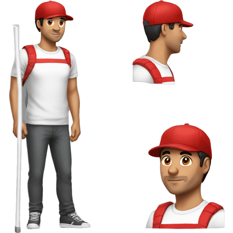 Man, male, young from about 30 to 40 years old, of Latin descent, with red and white T-shirt with vertical canes and a red cap emoji