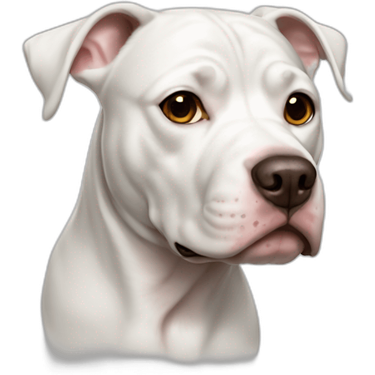 white pitbull dog with brown spots in the eyes emoji