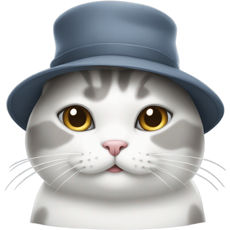 chubby grey and white cat with a hat emoji