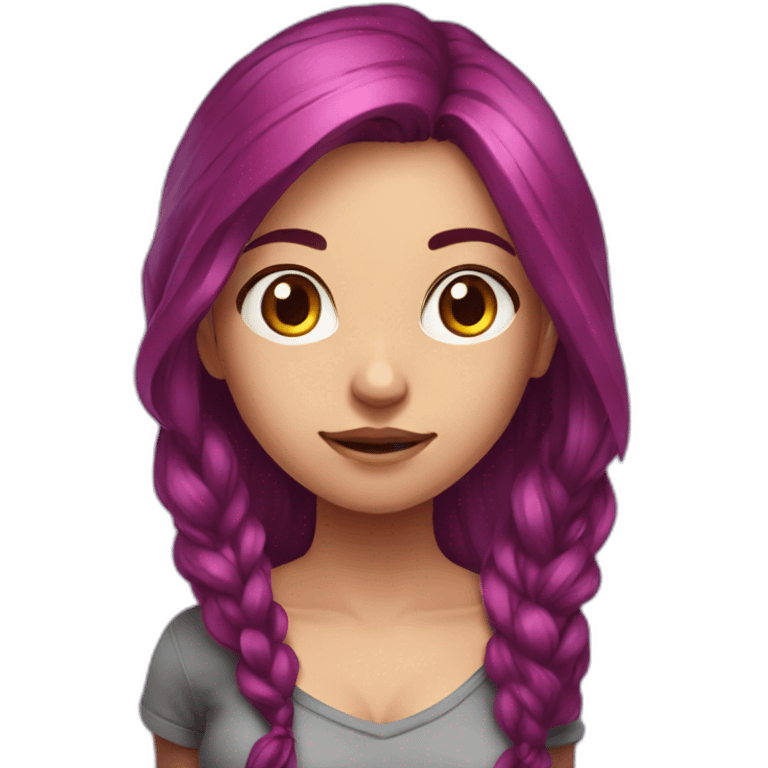 gamer girl with long red and purple hair playing game emoji