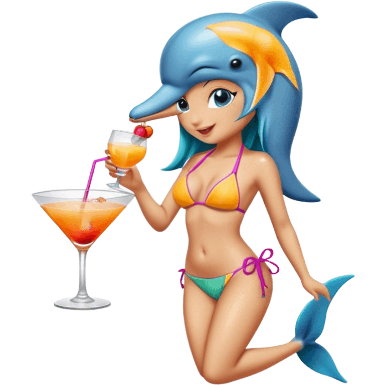 Dolphin in a bikini drinking a cocktail emoji