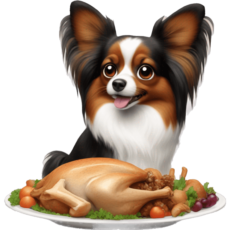 Papillon dog eating turkey emoji