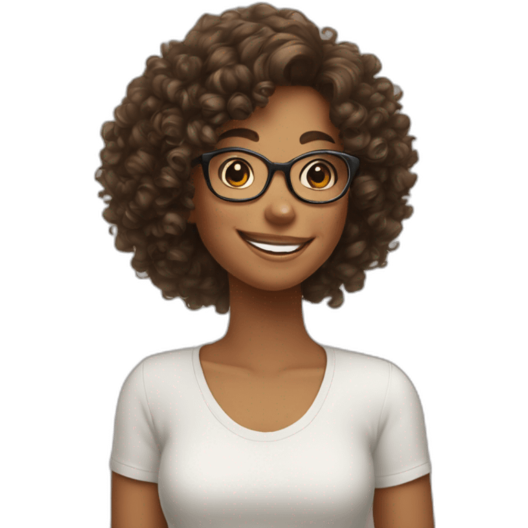 big smile girl con curly girl and glasses emoji