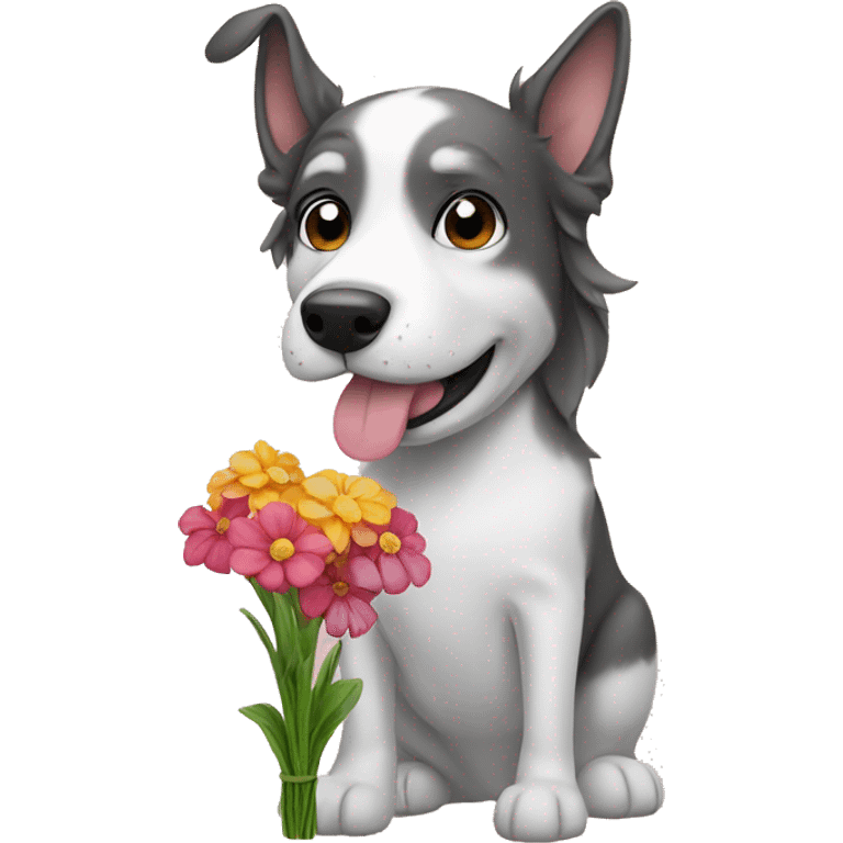 Dog smelling flowers emoji