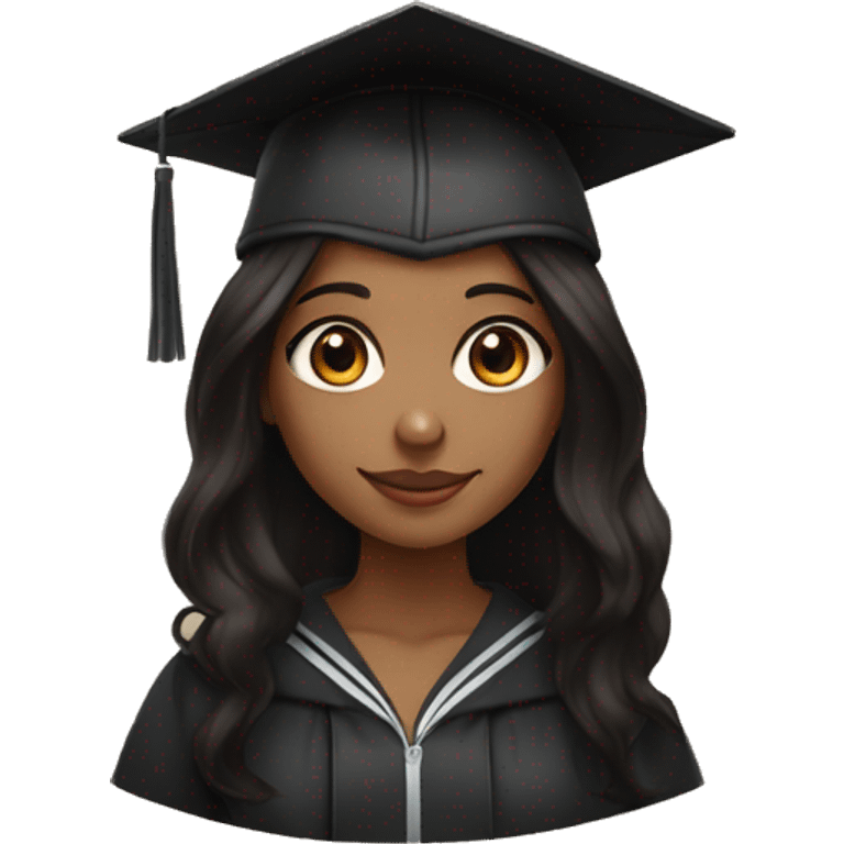 brown girl straight black hair, with amber eyes and long dark hair with light brown skin holding books adn wearing a graduation cap emoji