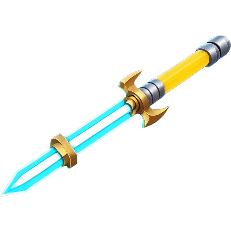 Clash of Clans aesthetic: Cinematic heroic light sabre Emoji, rendered in a 3D vector-style similar to standard emojis with minimal shading and bold, simplified shapes. A compact, vibrant energy blade with a neon-hued, glowing edge and futuristic hilt, softly glowing with a radiant cosmic charm. Simplified yet unmistakably iconic, highly detailed and consistent, glowing with a soft pulsating brilliance and high shine. Stylized with a touch of interstellar elegance and a soft glowing outline, capturing the essence of a legendary energy blade with a friendly, playful manner! emoji