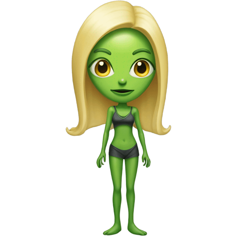 a green alien woman full body,blonde emoji