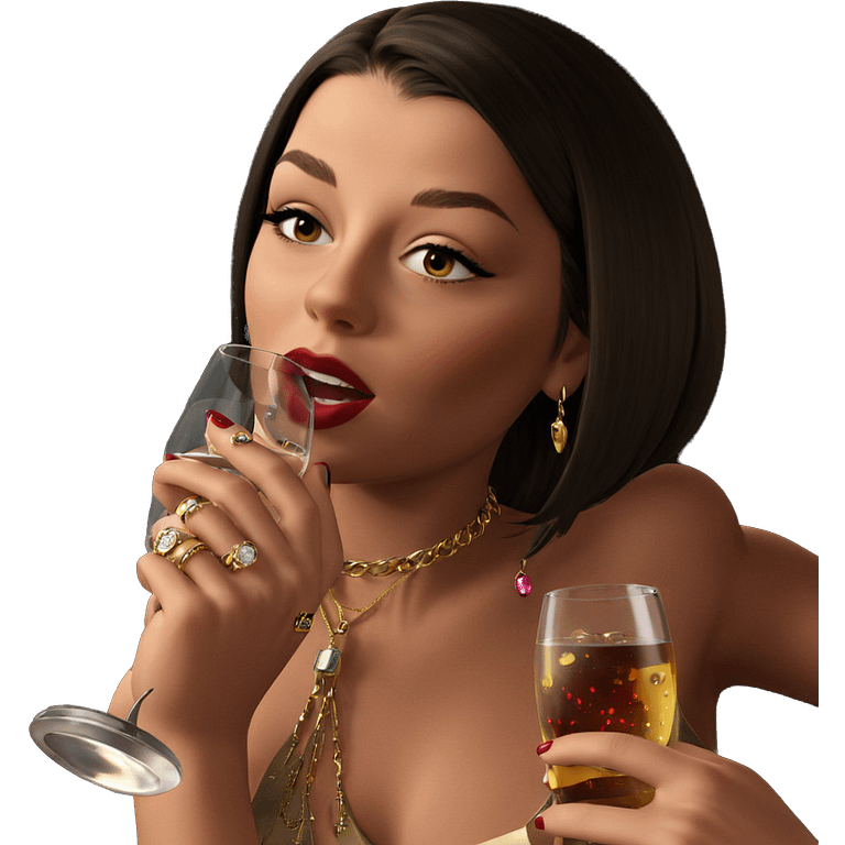 girls enjoying drinks with jewelry emoji