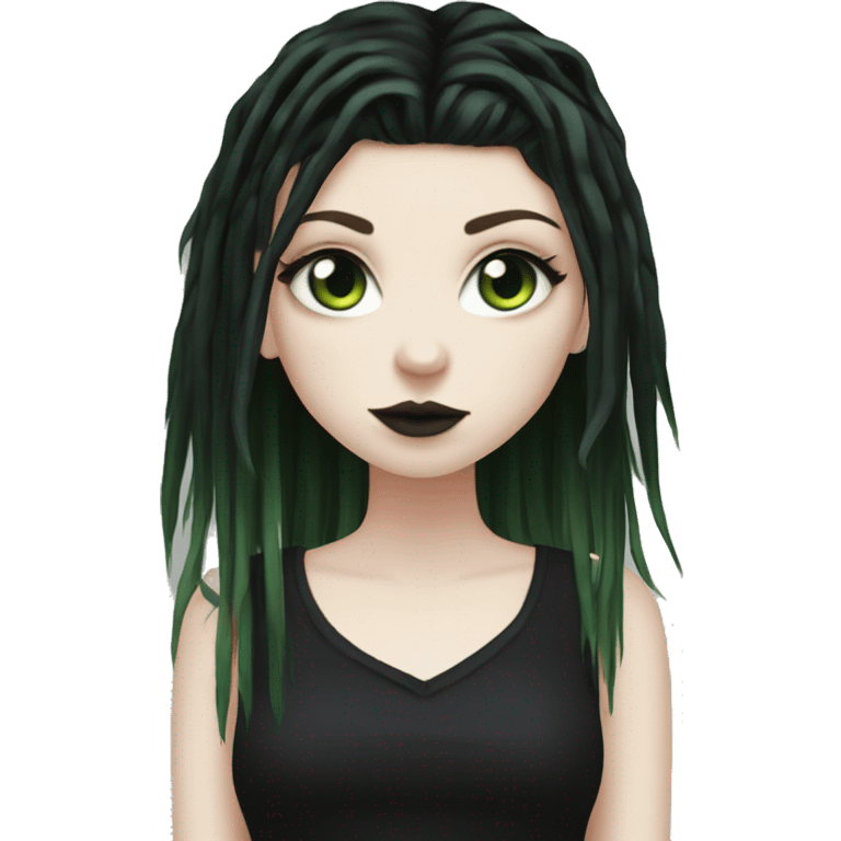 gothic girl, pale skin, green eyes, black dreads, bangs, black clothes, eyeliner, deer antlers  emoji