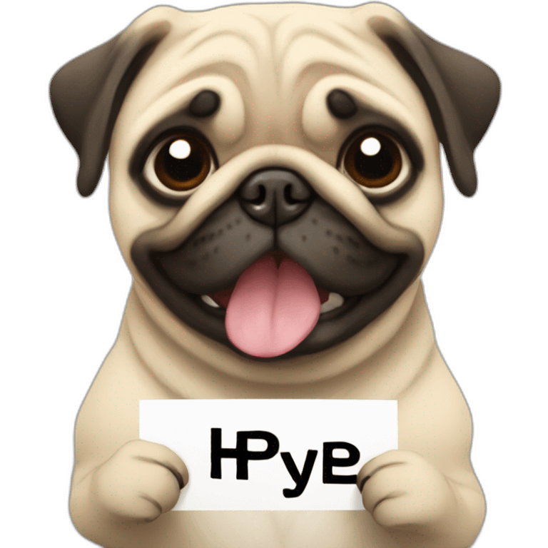 anime pug holding a sign over its head that reads "hype" emoji