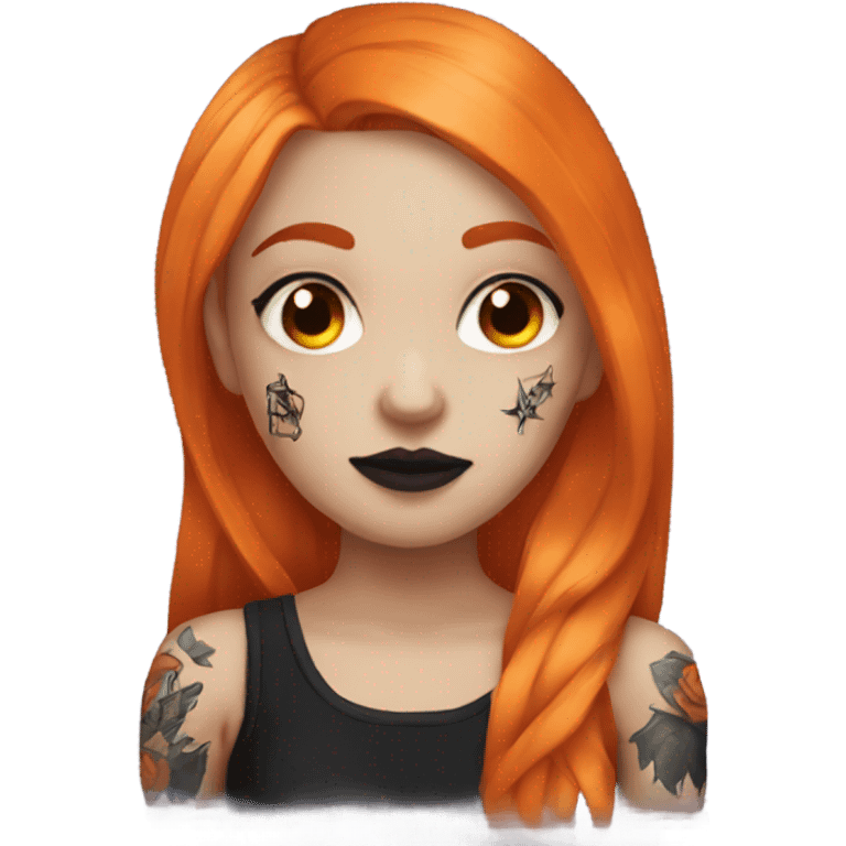 Goth girl with tattoos and long orange hair emoji