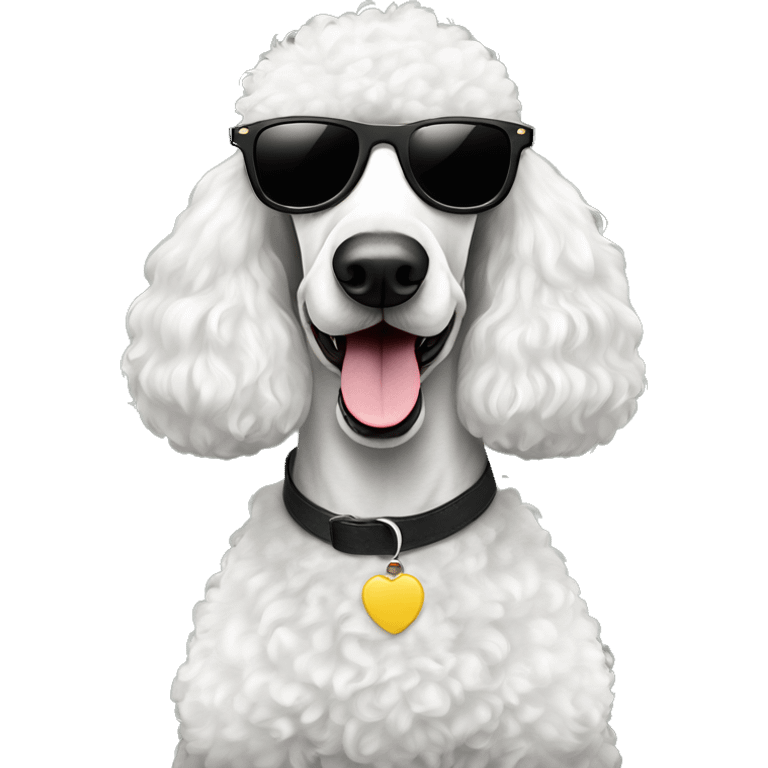 white standard poodle wearing sunglasses emoji