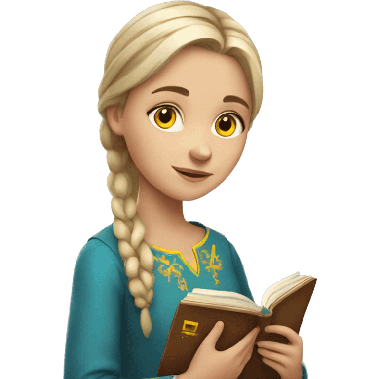 Ukrainian girl holds a book in her hands emoji