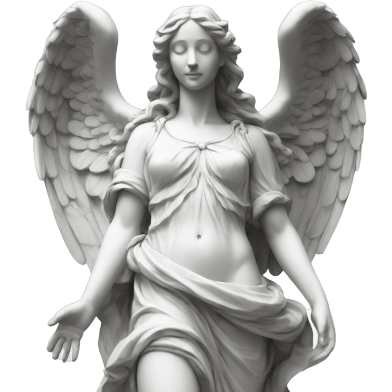 renaissance marble statue of beautiful woman, long hair angel wings emoji