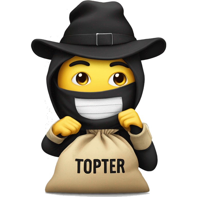 Thief stealing money bag with the word Toptier embroidered on it emoji