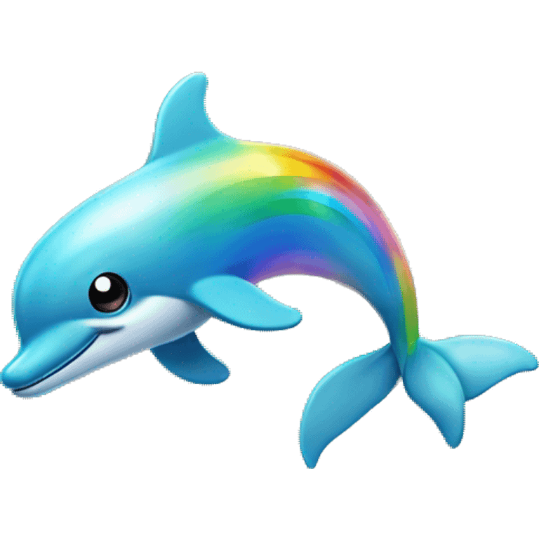 rainbow dolphin full body in air behind it a beautiful sea with rainbow clouds emoji