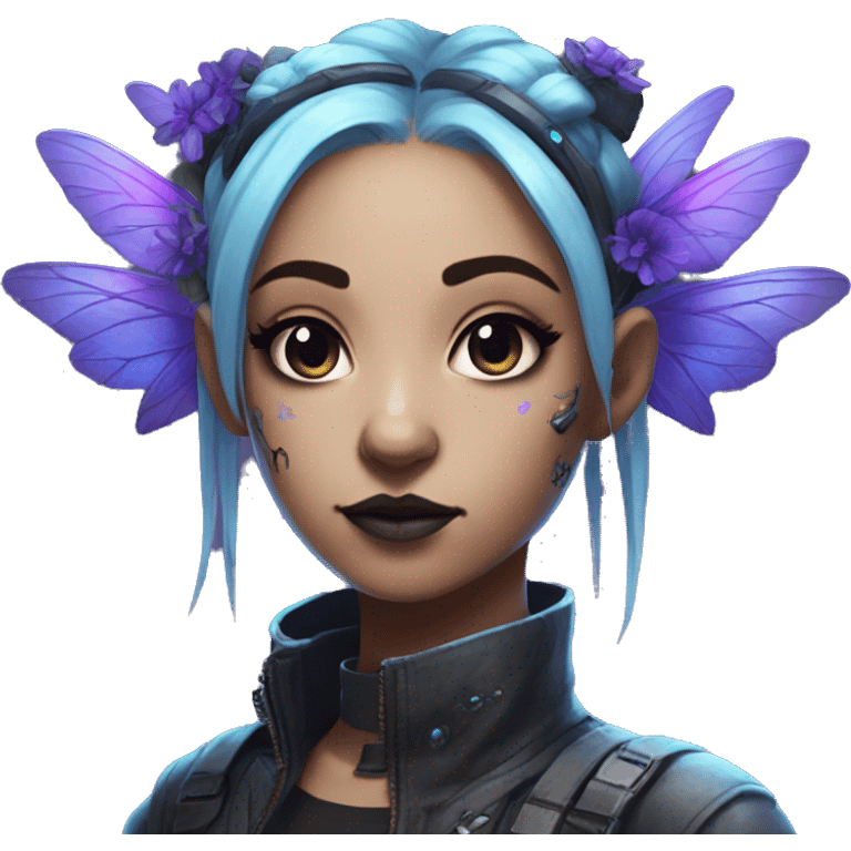 cyberpunk fairy with purple and blue floral buns emoji