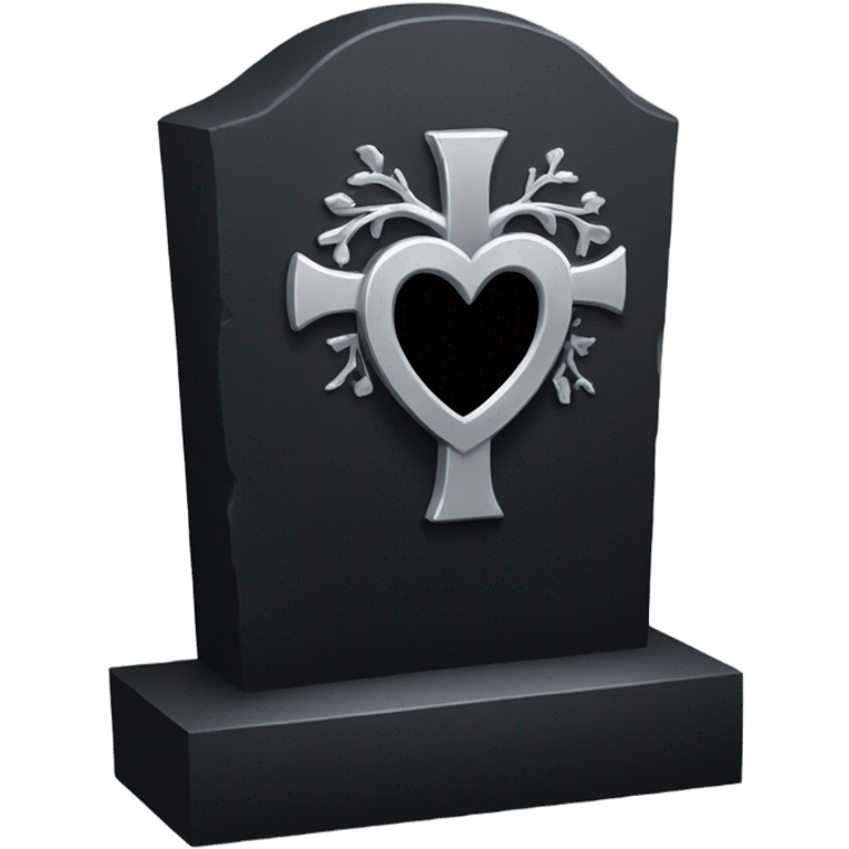 a black tombstone with the inscriptions in silver RIP and a silver heart emoji