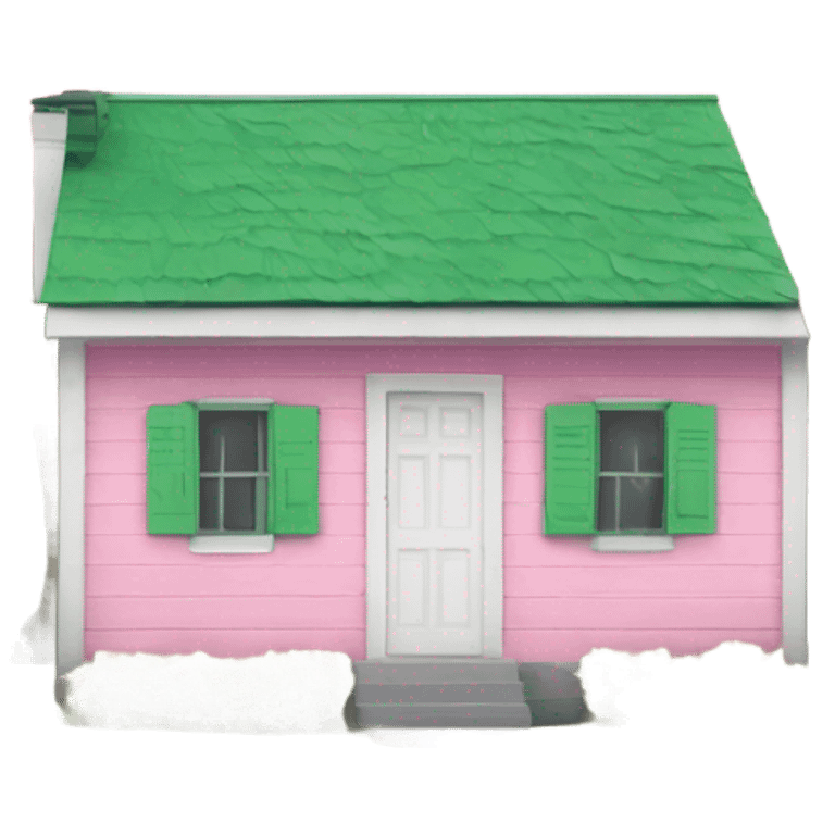 Small pink shack with white roof and green shutters emoji