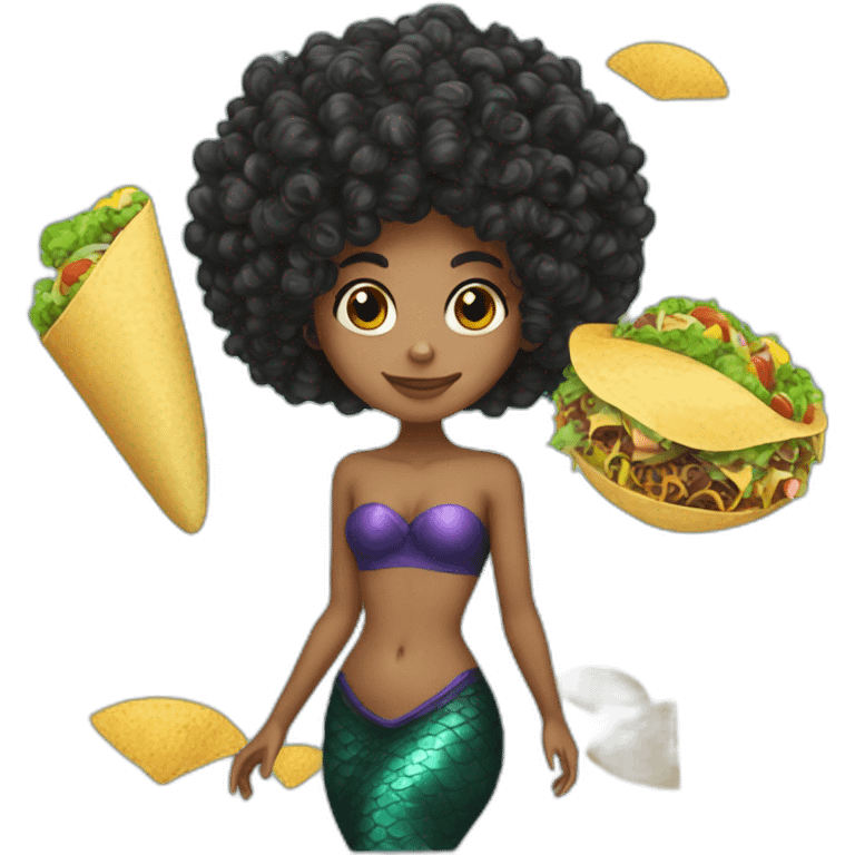 black large curly hair of mermaid with taco emoji