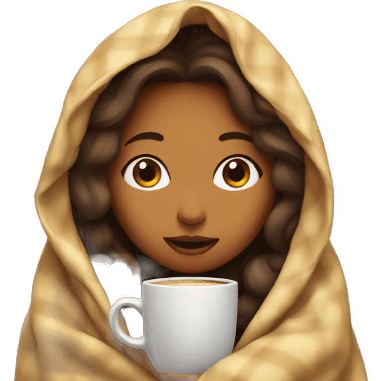 girl inside a blanket sipping coffee eyes closed emoji