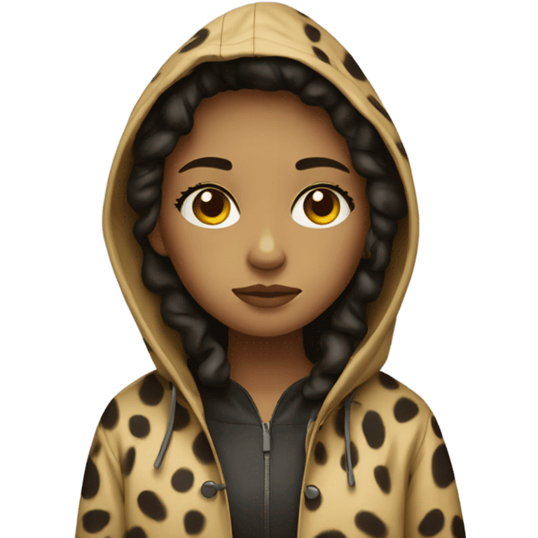 Sad girl wearing a raincoat leopard color emoji