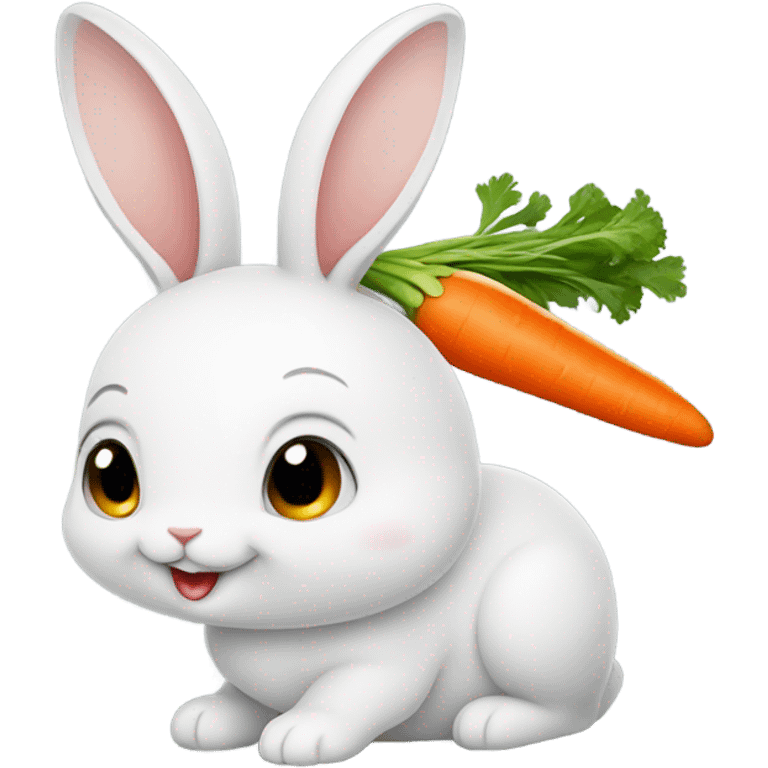 À Young rabbit smillling at a carot  emoji