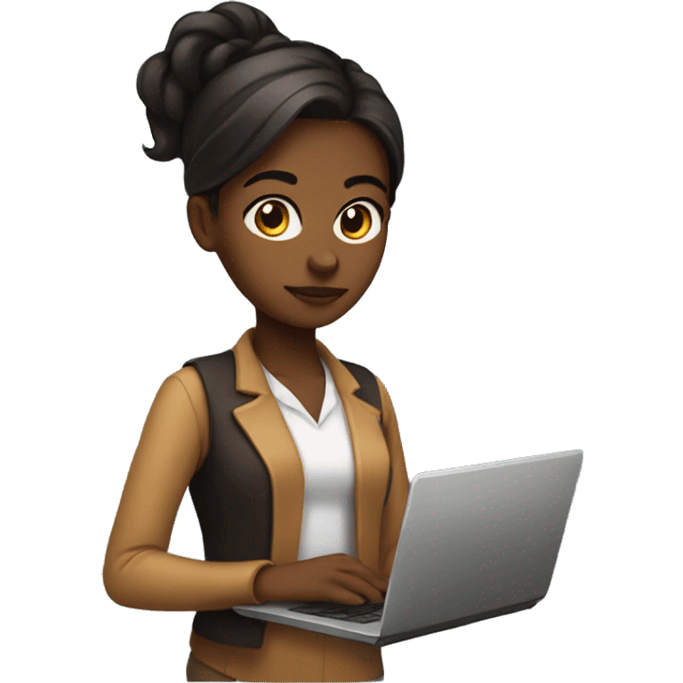 developer girl with laptop with brown skin and black straight hai emoji