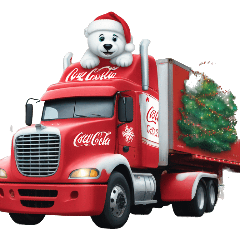 18 wheeler red Coca Cola Christmas truck with a Christmas polar bear  emoji