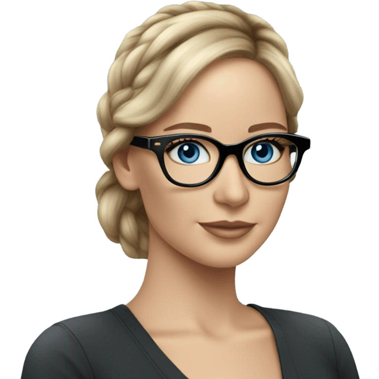 Photo of Brunette Jennifer Lawrence wearing black glasses and blue eyes talking on the phone  emoji