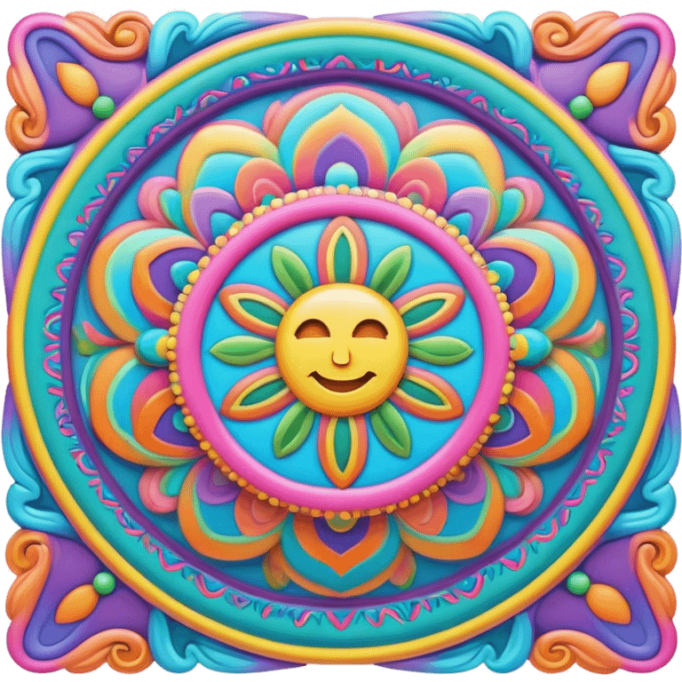 3D, psychedelic colored hippie style border emoji