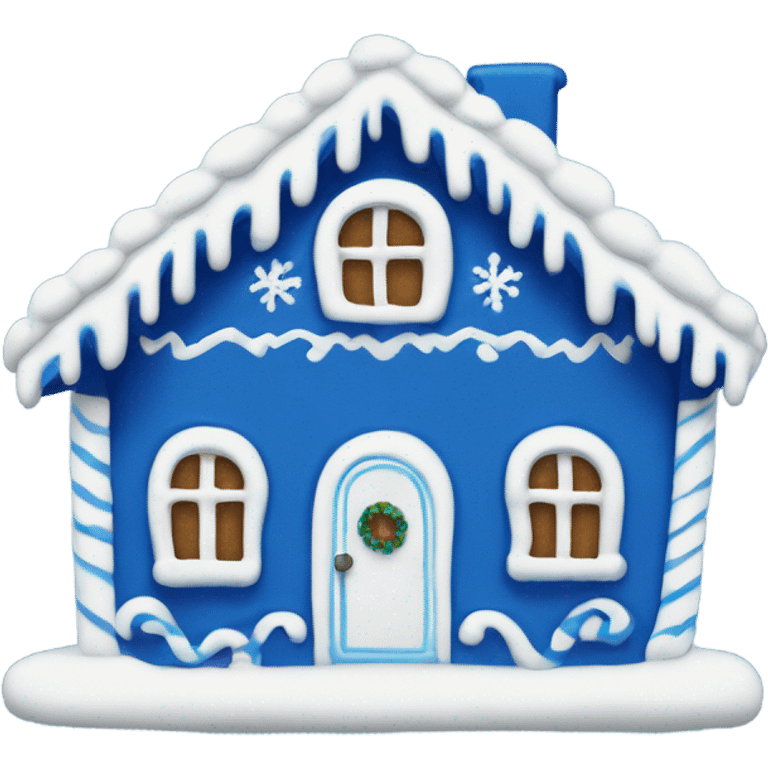 A blue and white gingerbread house emoji