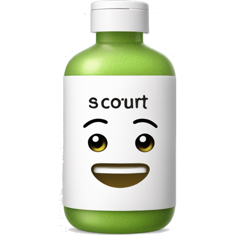 facial scrub bottle with label emoji