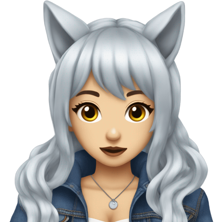 werewolf hime gyaru girl, wolf ears, jeans coat emoji